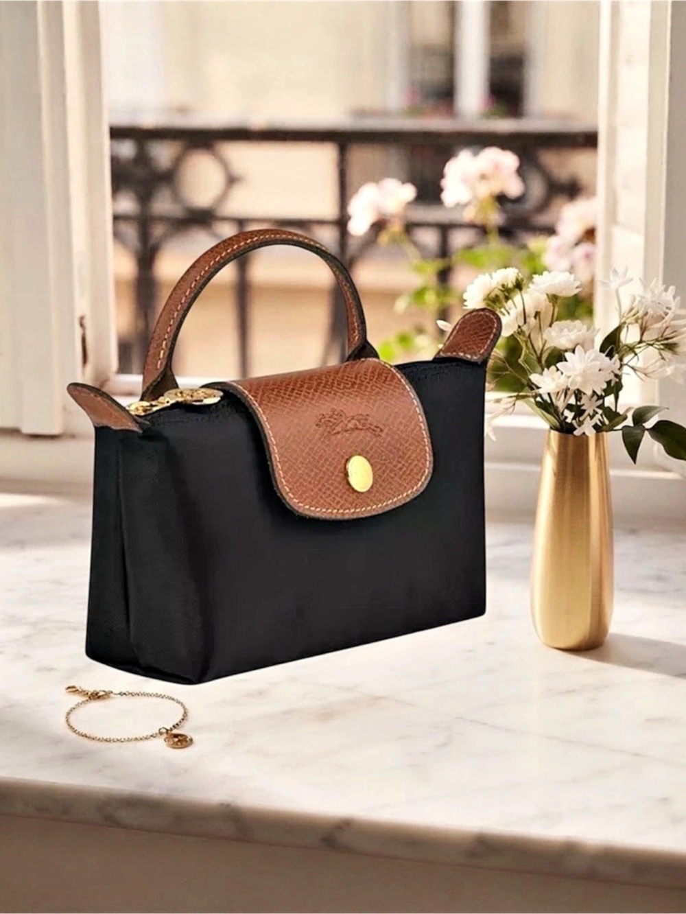 Longchamp Pouch with Handle Shoulder Bag Black & Brown